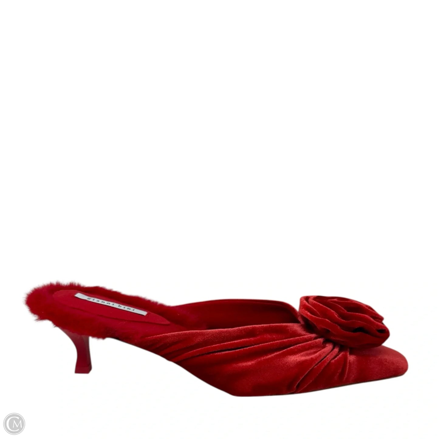 Emery Velvet & Faux Fur Kitten Heel Dress Mules By Gianni Bini In Red, Size: 10