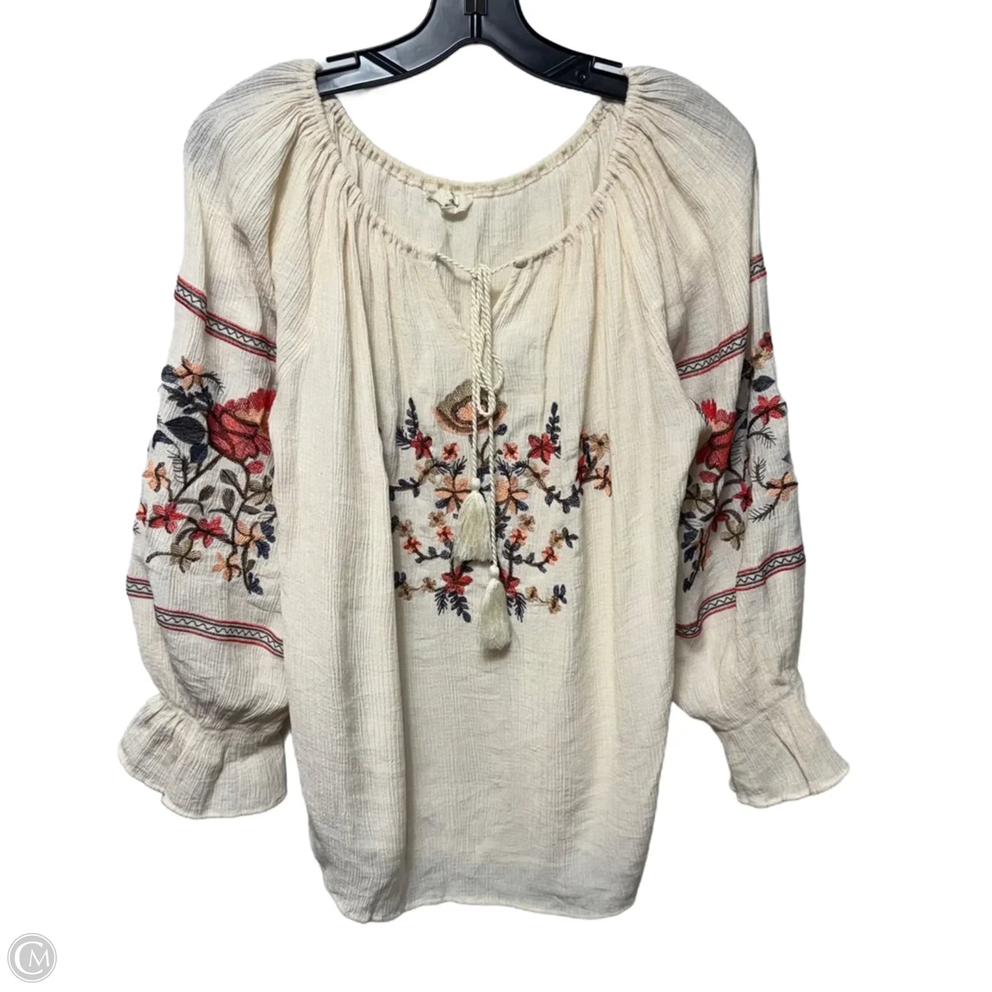 Embroidered Blouse Long Sleeve By Entro In Cream, Size: L