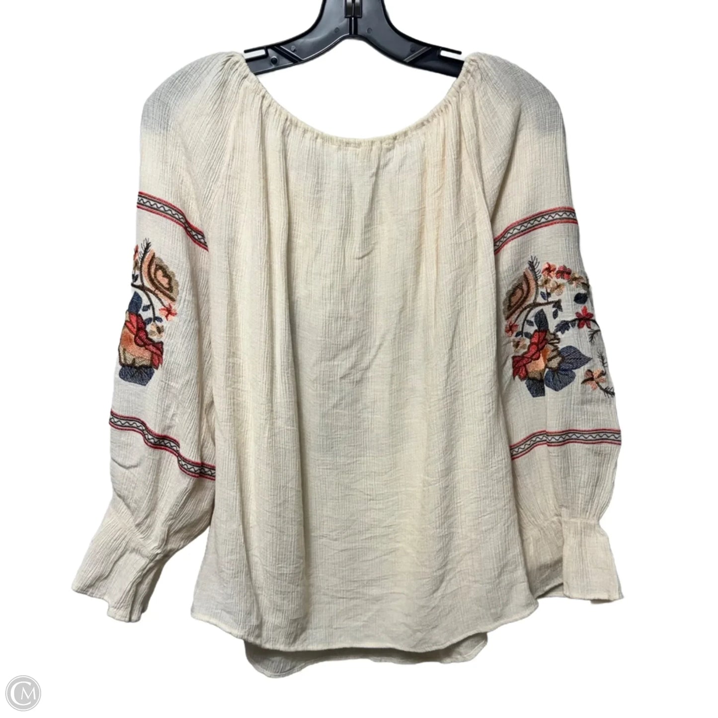 Embroidered Blouse Long Sleeve By Entro In Cream, Size: L