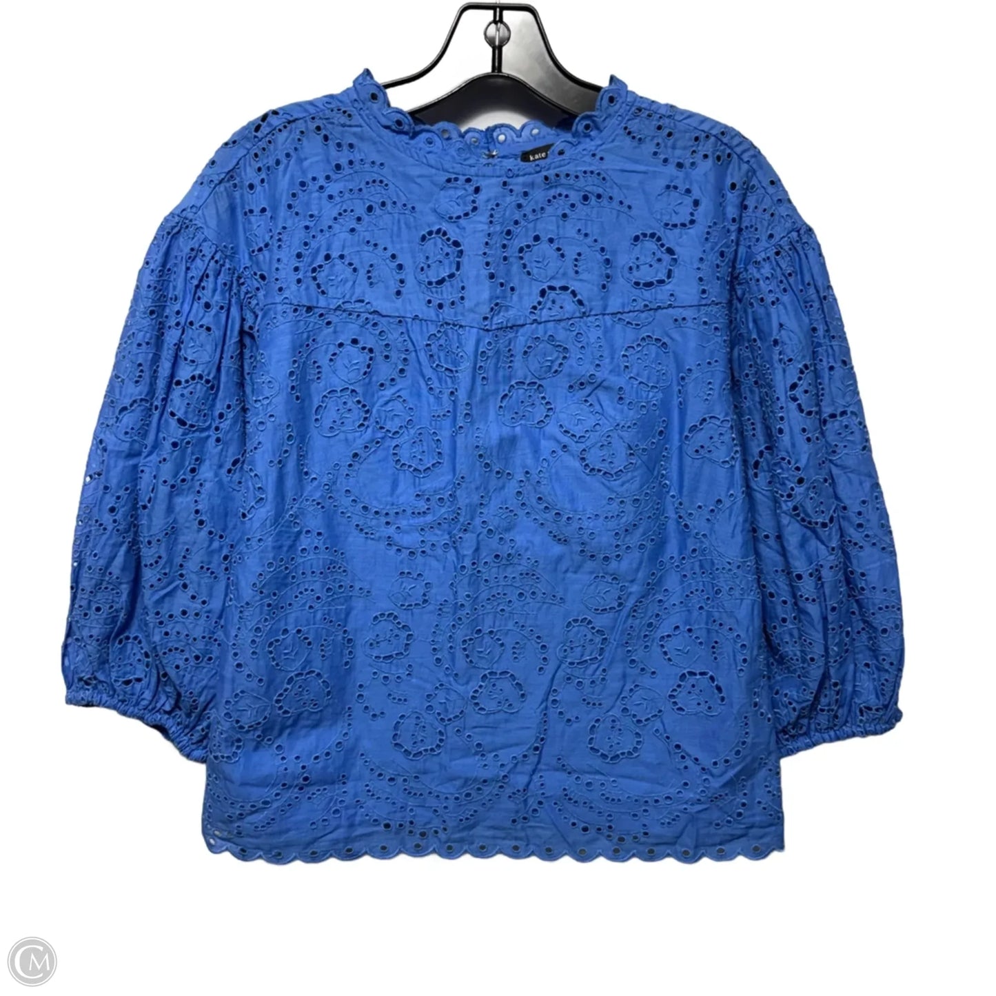 Floral Eyelet Puff Sleeve Top Designer By Kate Spade In Blue, Size: 00