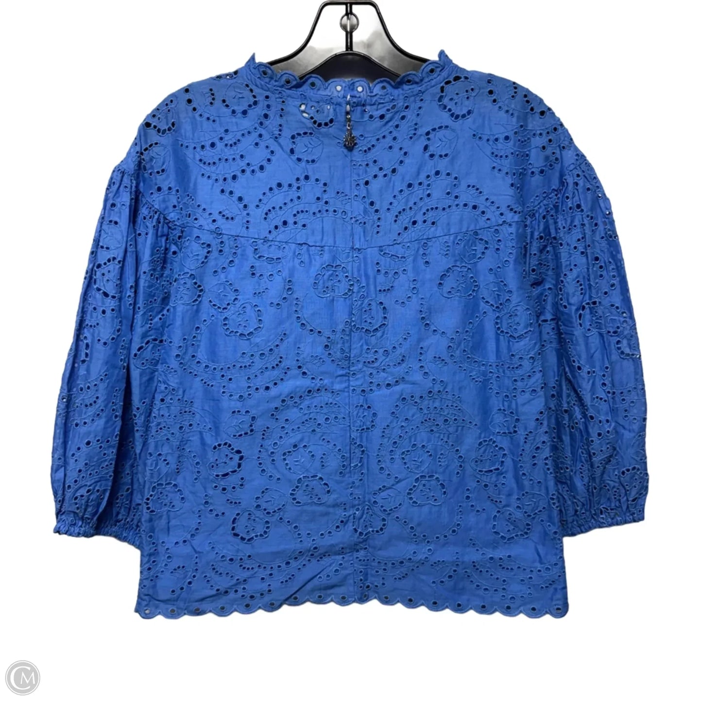 Floral Eyelet Puff Sleeve Top Designer By Kate Spade In Blue, Size: 00
