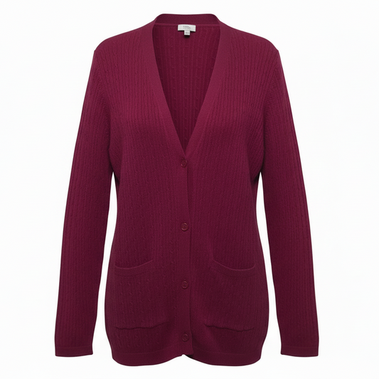 Plus Size Long Sleeve Cable Knit Cardigan Sweater By Kim Rogers In Maroon, Size: XXL