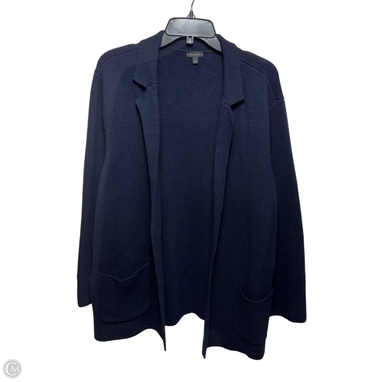 Wool Blend Sweater Cardigan By Talbots In Navy, Size: L