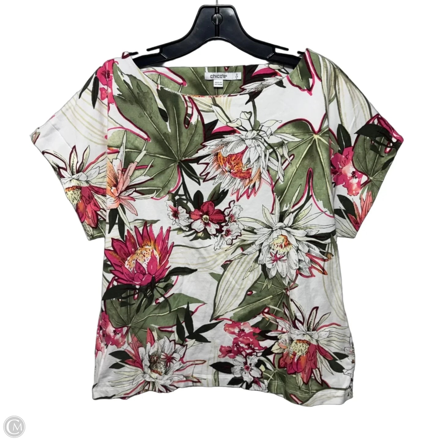 Top Short Sleeve By Chicos In Floral Print, Size: L