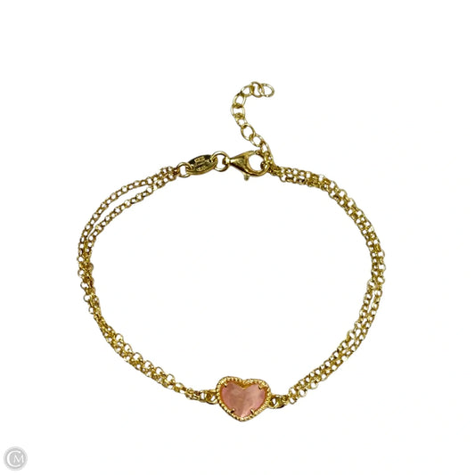 Gold Over Sterling Double Chain Pave Heart Charm Bracelet By Dyadema Italy