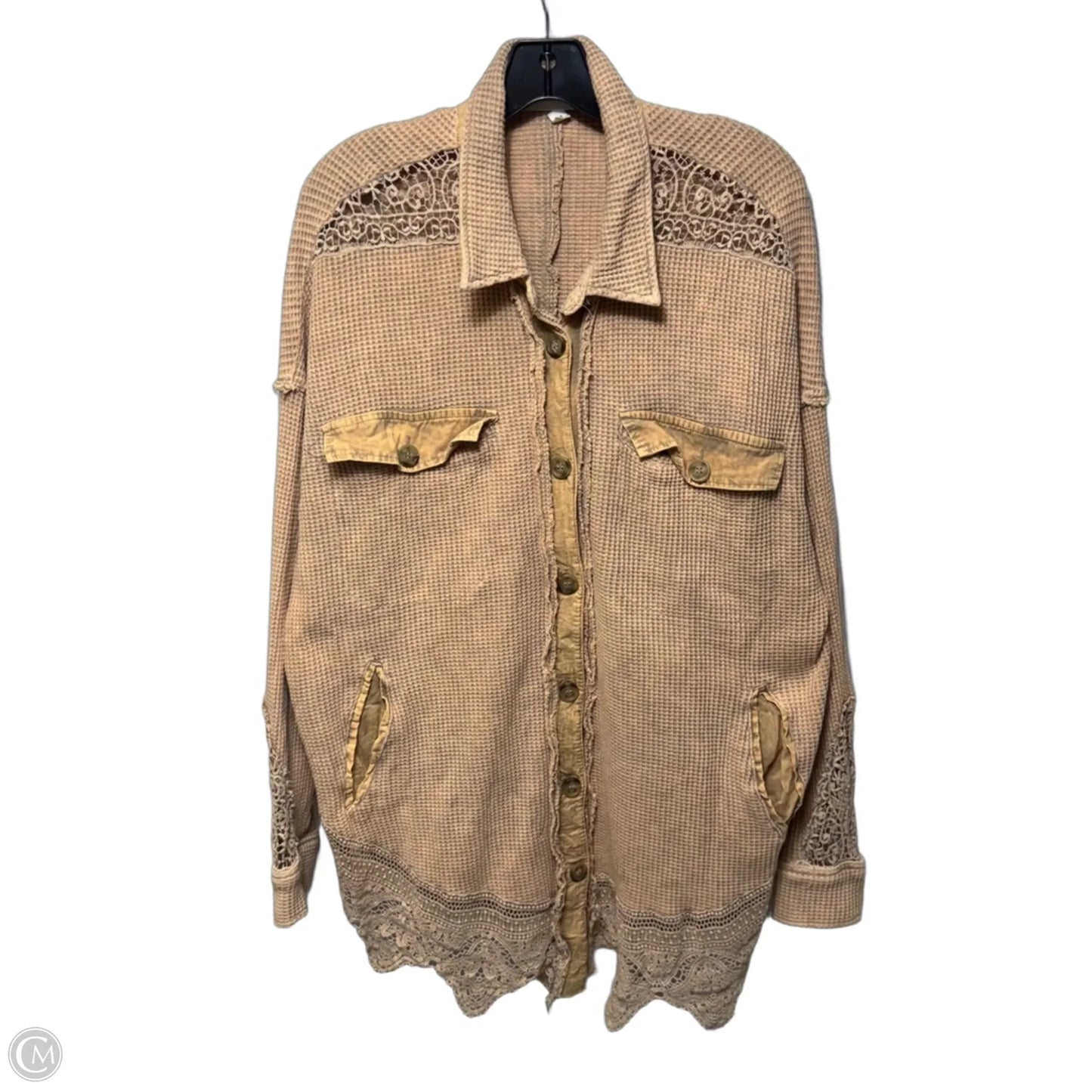 Jacket Shirt By Oli & Hali In Peach and gray, Size: M