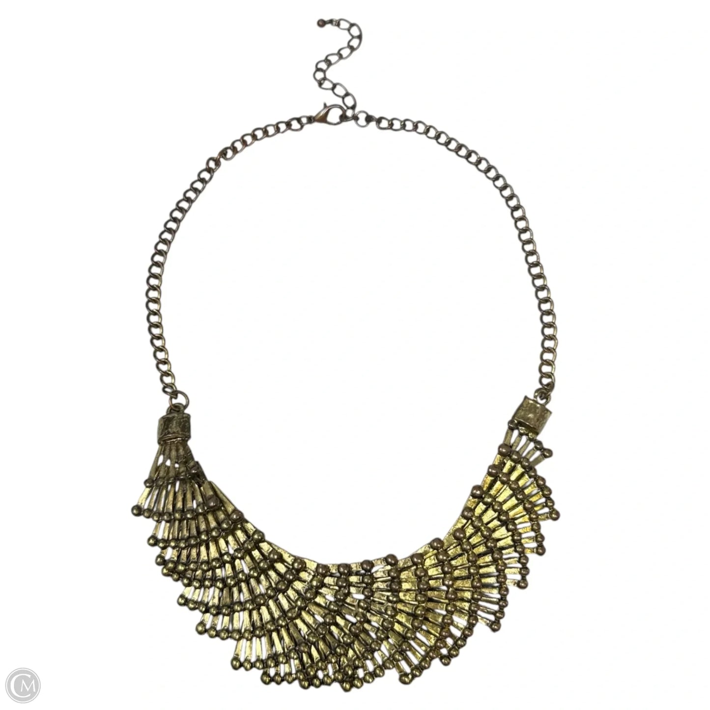 Antique Gold Tone Fan Shape Chain Necklace