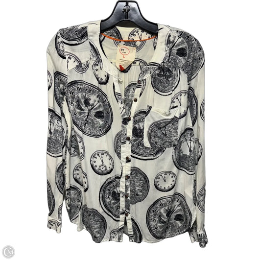 Limited Edition Conversation Top Long Sleeve By Anthropologie In Black & Cream, Size: 4