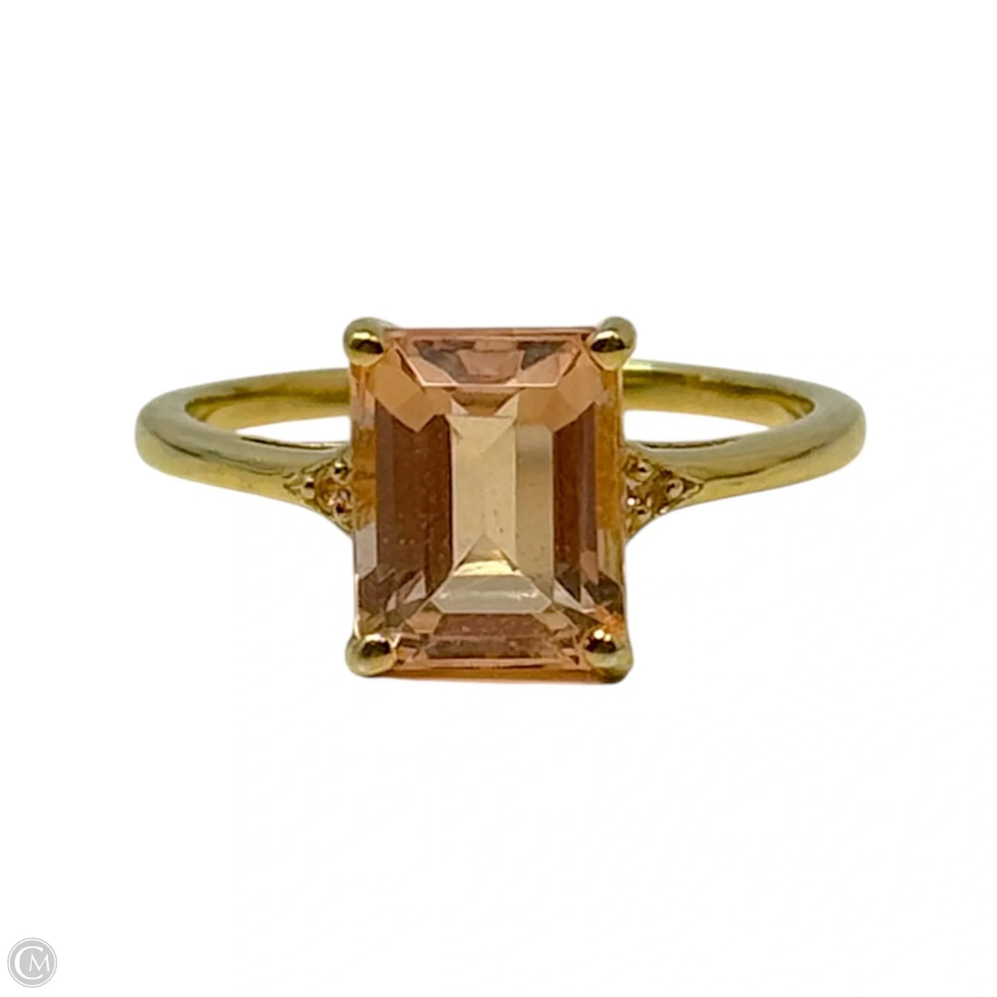 Emerald Cut Peach Stone Ring Sterling Silver, Size: 7