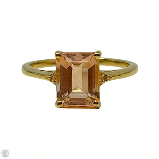 Emerald Cut Peach Stone Ring Sterling Silver, Size: 7