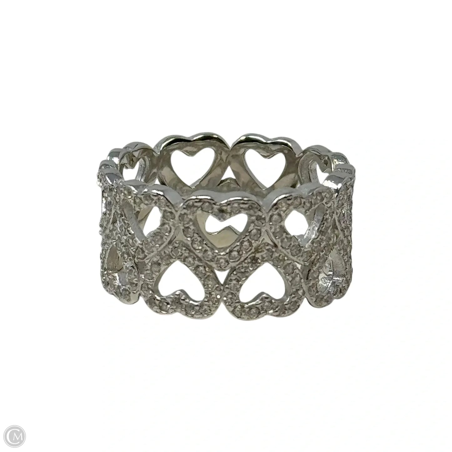 Hearts Sterling Silver Band Ring, Size: 7