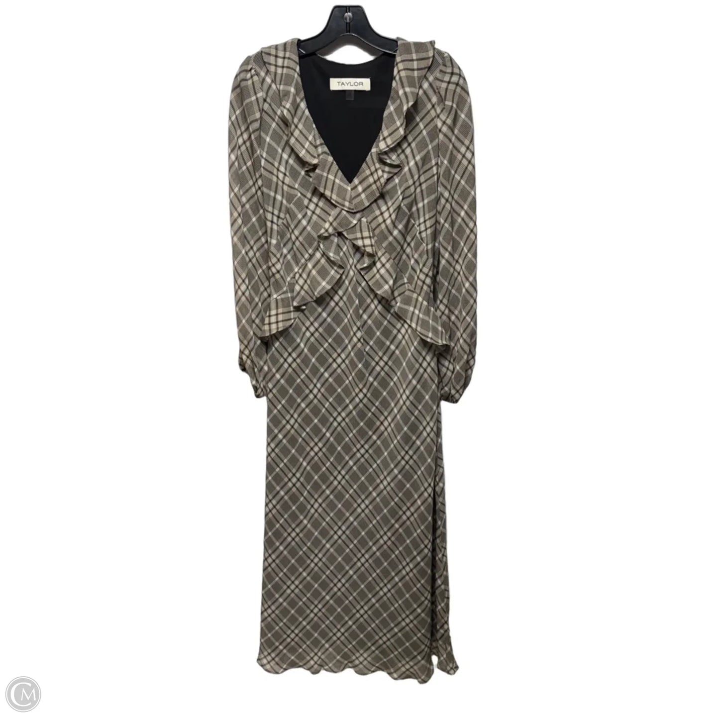 Ruffled Chiffon Fit & Flare Maxi Dress By Taylor In Plaid Pattern, Size: 12