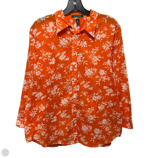 Cotton Top Long Sleeve By Lauren By Ralph Lauren In Floral Print, Size: Xl