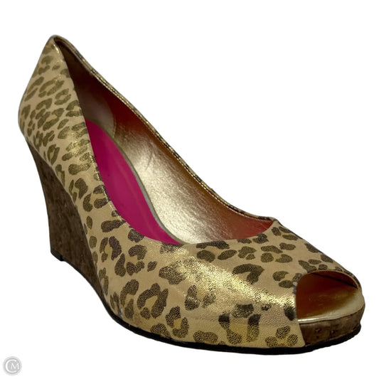 Resort Chic Peep Toe Wedge Pumps In Gold Metallic Leopard Print Designer By Lilly Pulitzer In Animal Print, Size: 10