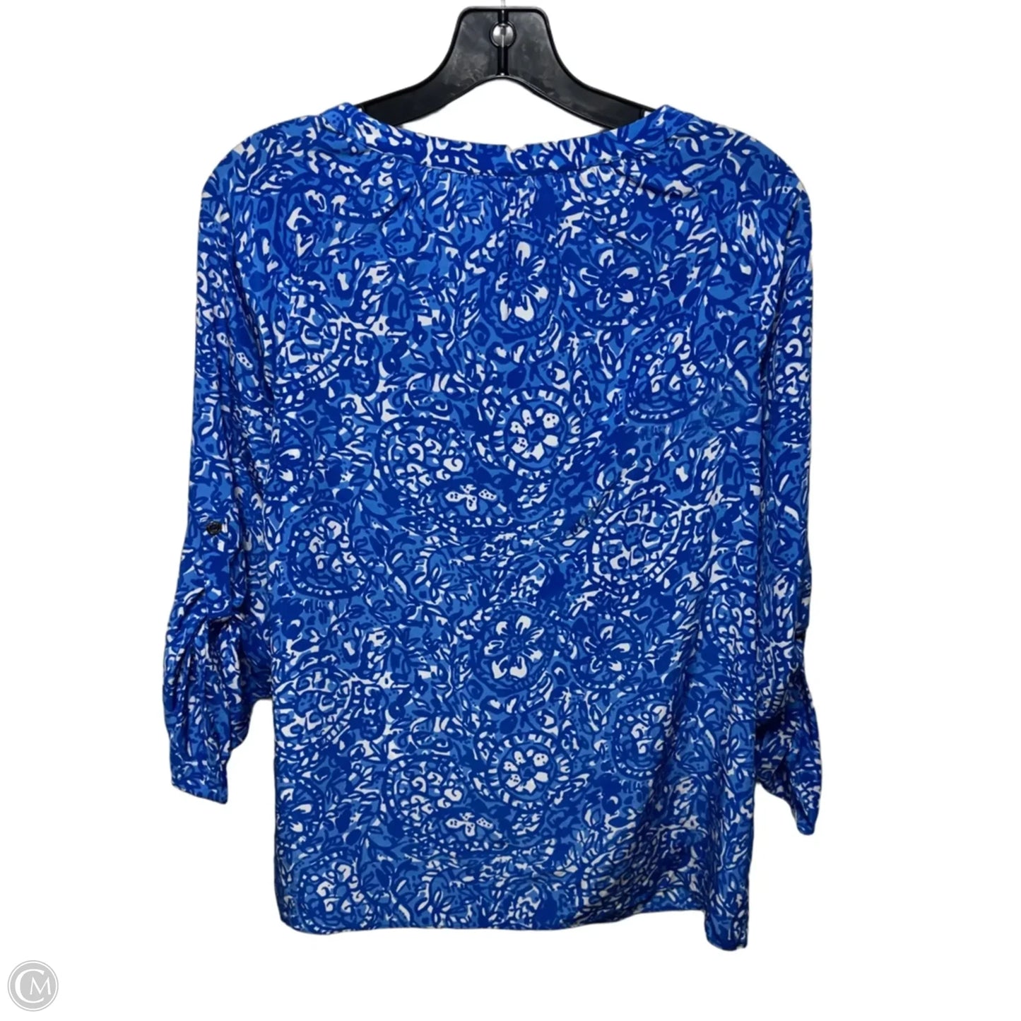 Silk Top Long Sleeve Designer By Lilly Pulitzer In Blue & White, Size: S
