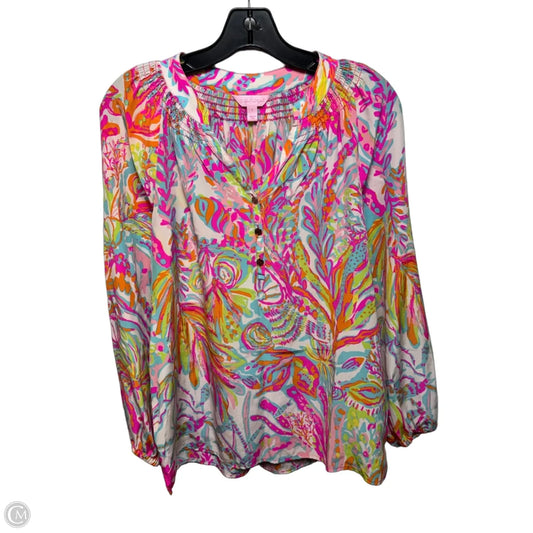 Silk Top Long Sleeve Designer By Lilly Pulitzer In Multi-colored, Size: S