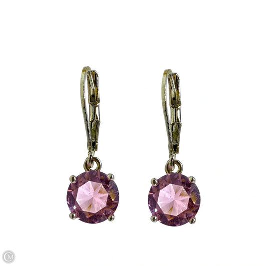 Sterling Silver & Pink CZ Solitaire Drop Earrings