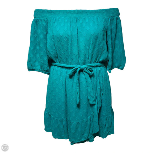 Rochelle Off The Shoulder Romper Designer By Lilly Pulitzer In Water Lilly Green Daiquiri Ditsy Rayon, Size: L