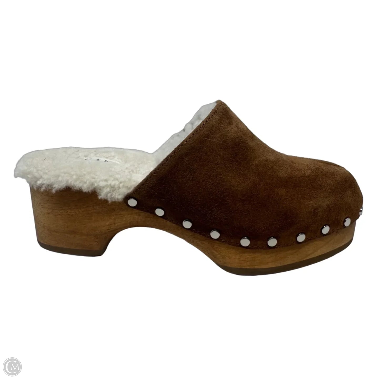 Mara Suede Shearling Clog Shoes Heels Block By Rag And Bone In Tan, Size: 5 (35)