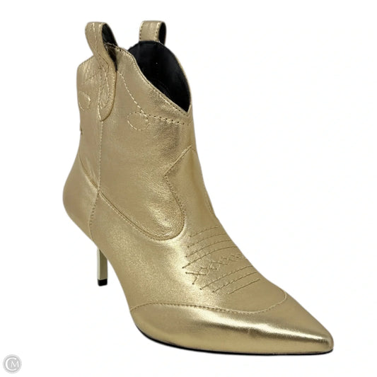 Nelda Gold Pointed Toe Kitten Heel Western Ankle Booties By Jessica Simpson In Gold, Size: 7