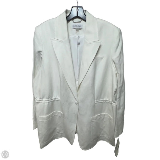 Linen Blend Blazer By Calvin Klein In White, Size: 18