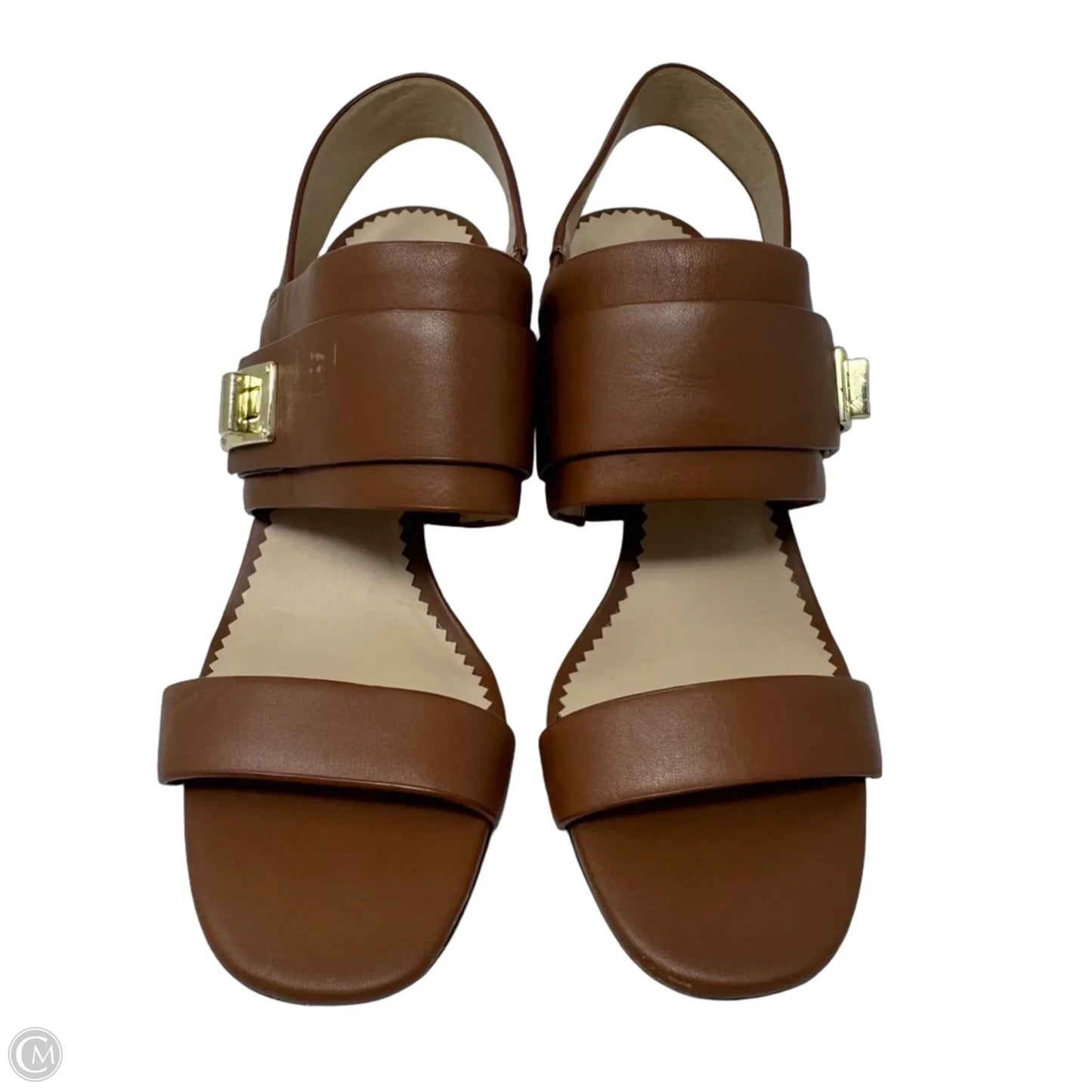 Jaylynn Block Heel Slingback Sandals Designer By Karl Lagerfeld In Brown, Size: 6.5