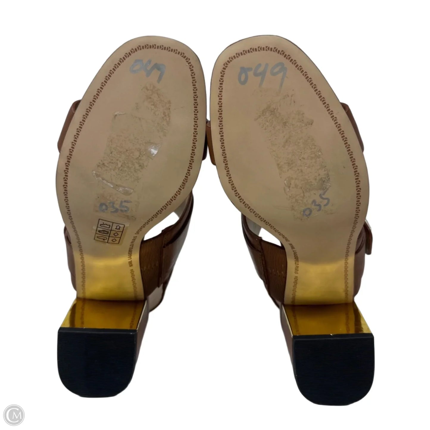 Jaylynn Block Heel Slingback Sandals Designer By Karl Lagerfeld In Brown, Size: 6.5
