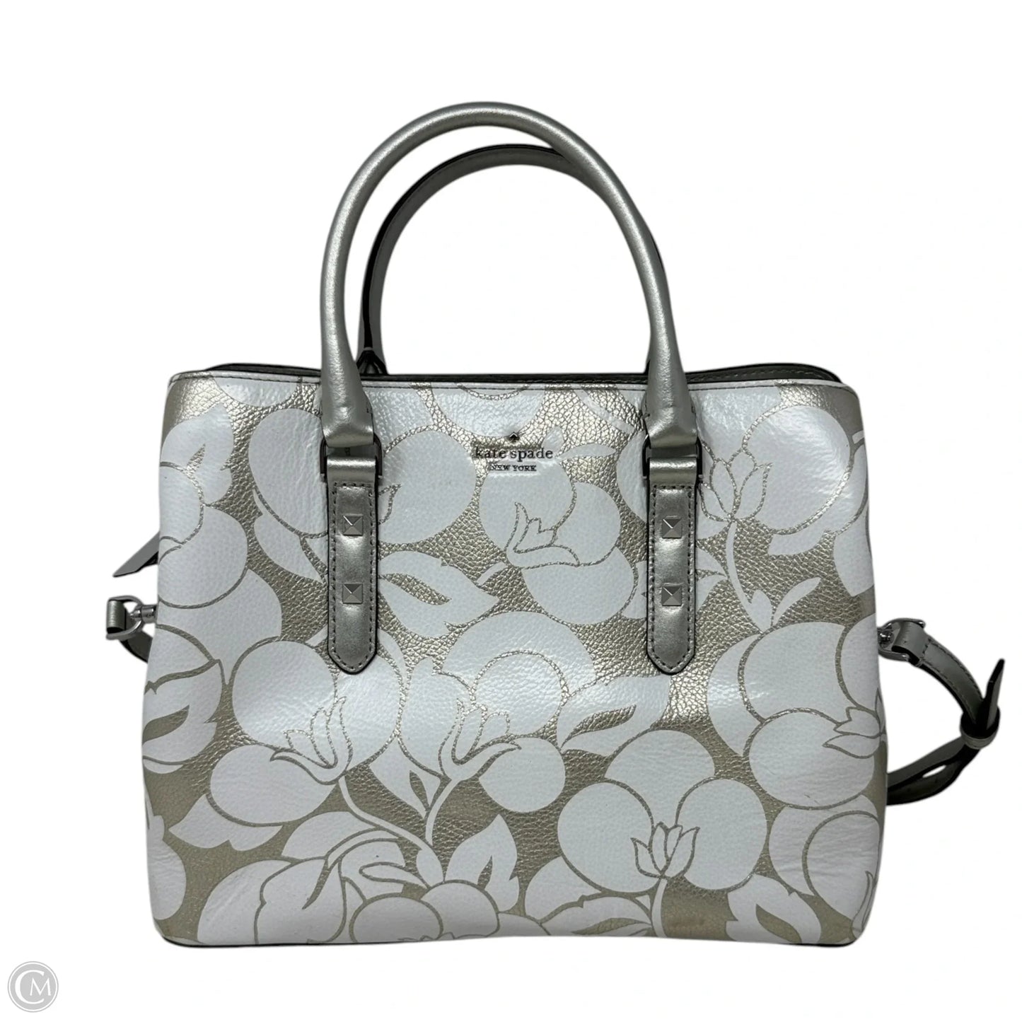 Larchmont Ave Evangeline Satchel In Metallic Silver Breezy Floral Designer By Kate Spade, Size: Medium