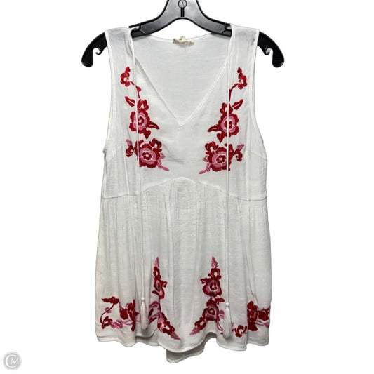 Embroidered Top Sleeveless By Entro In Pink & White, Size: M