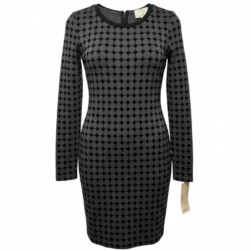 Flocked Dot Ponte Knit Dress By Atlelier by Nicole Miller In Geometric Pattern, Size: S