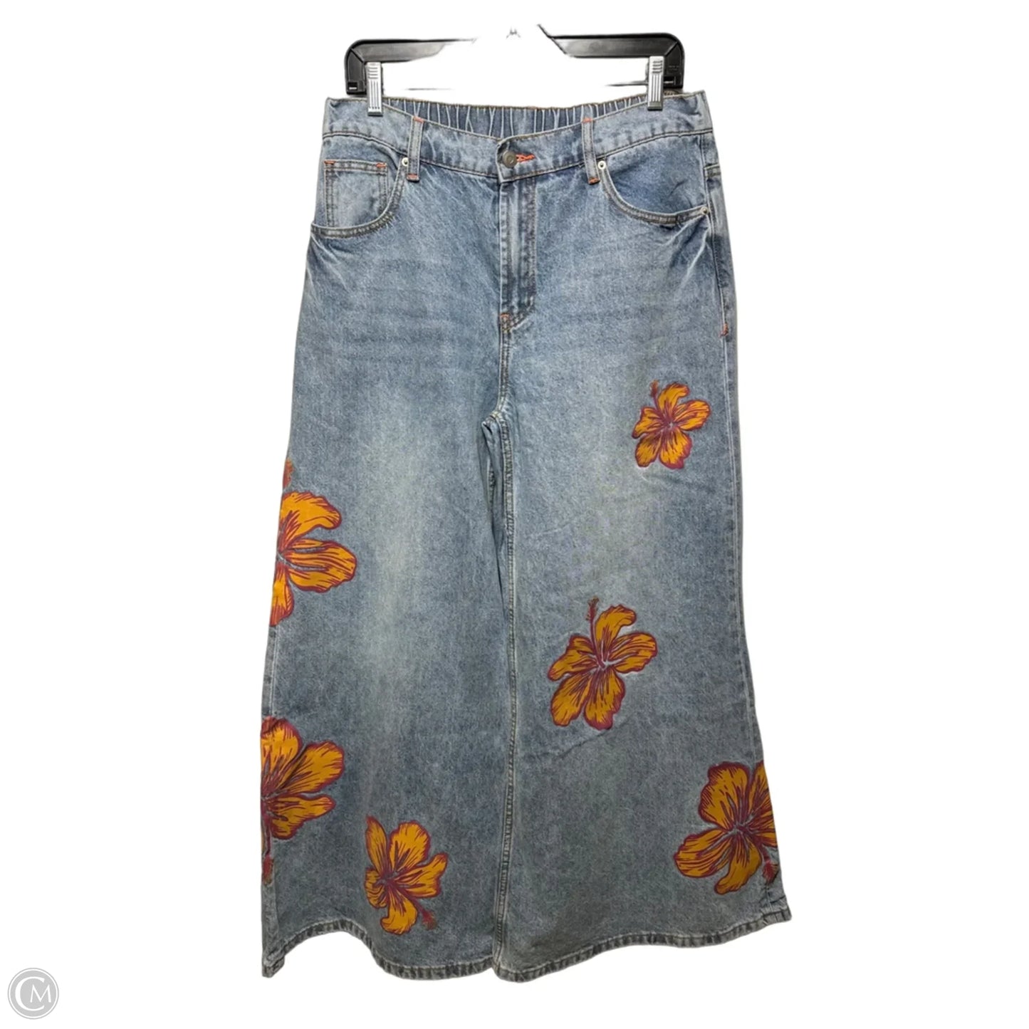 Hibiscus Jeans Wide Leg By OH Jeans In Floral Print, Size: Xl