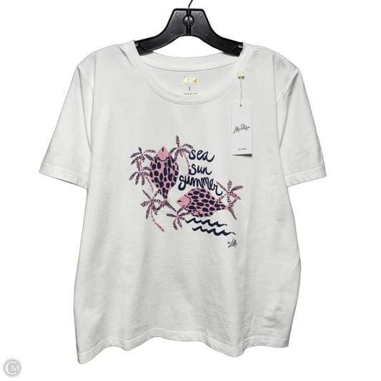 Barreto “Sea Sun Summer” Graphic Top Short Sleeve Designer By Lilly Pulitzer In White, Size: L