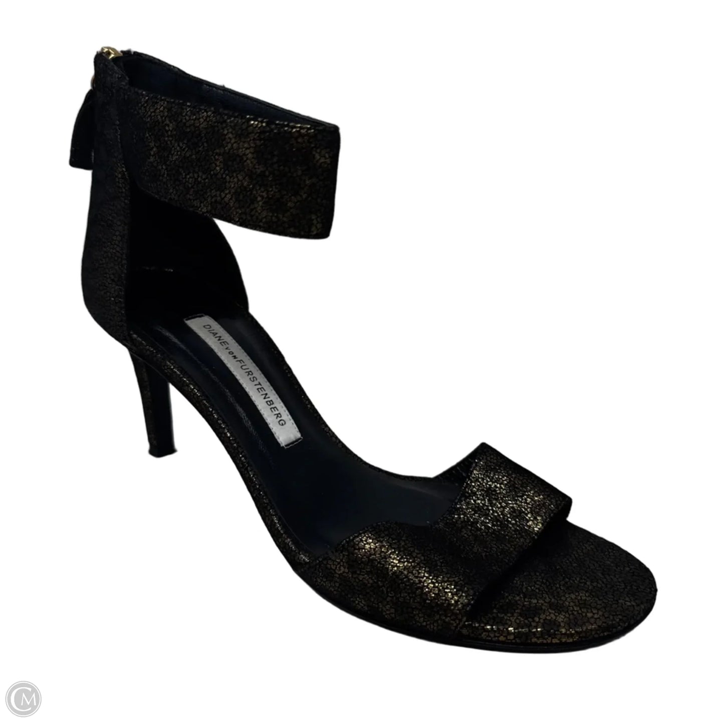 Glitter Stiletto Sandals Designer By Diane Von Furstenberg In Black & Gold, Size: 6.5