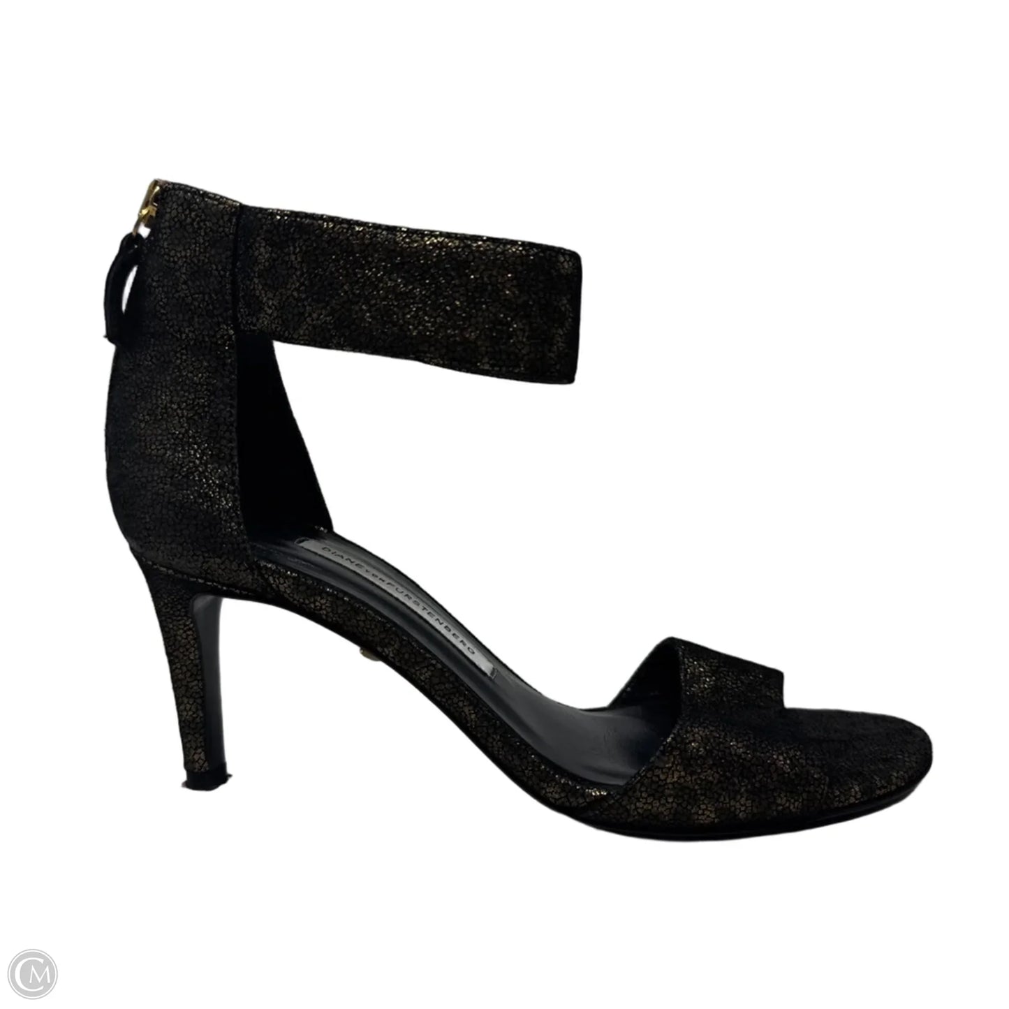 Glitter Stiletto Sandals Designer By Diane Von Furstenberg In Black & Gold, Size: 6.5