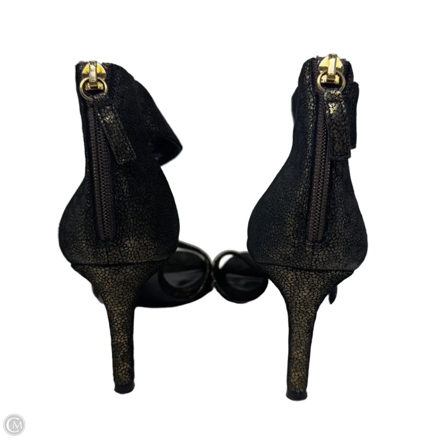 Glitter Stiletto Sandals Designer By Diane Von Furstenberg In Black & Gold, Size: 6.5