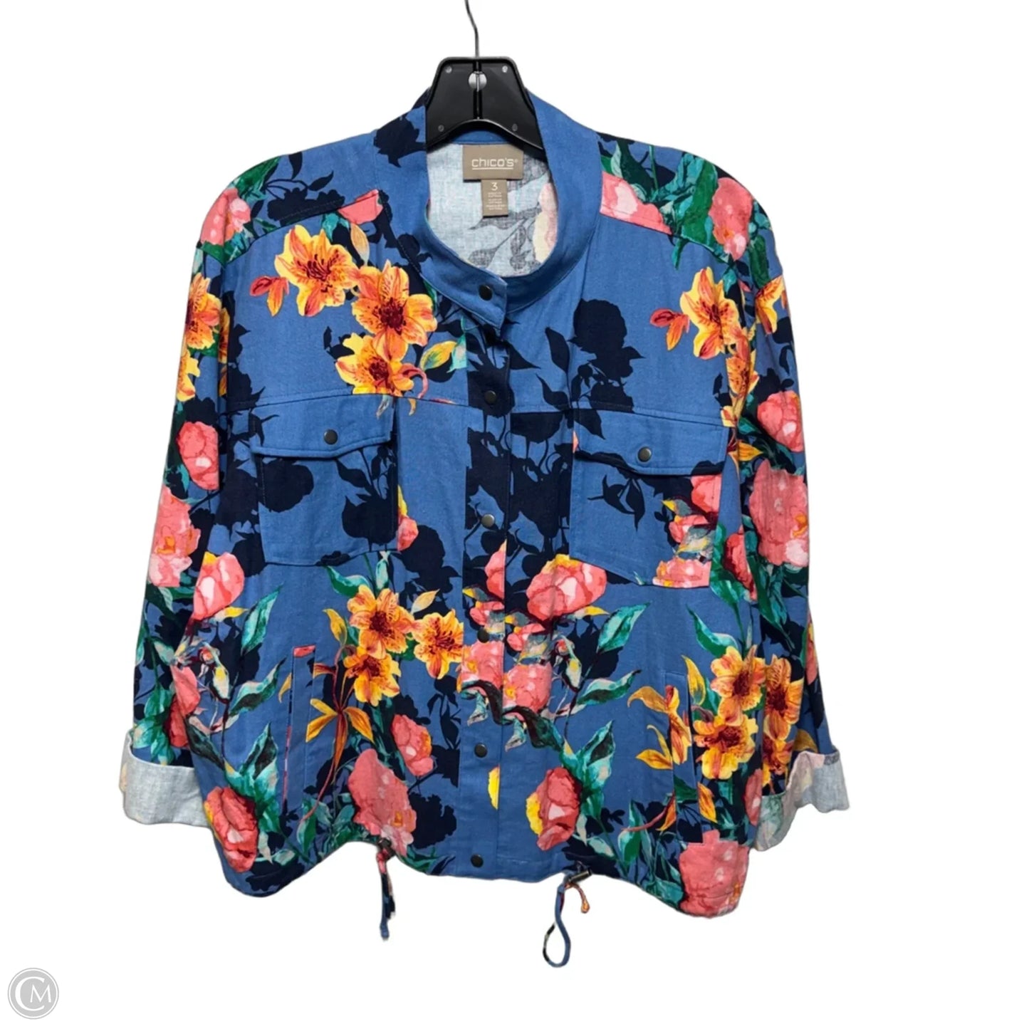 Linen Blend Jacket Other By Chicos In Floral Print, Size: Xl