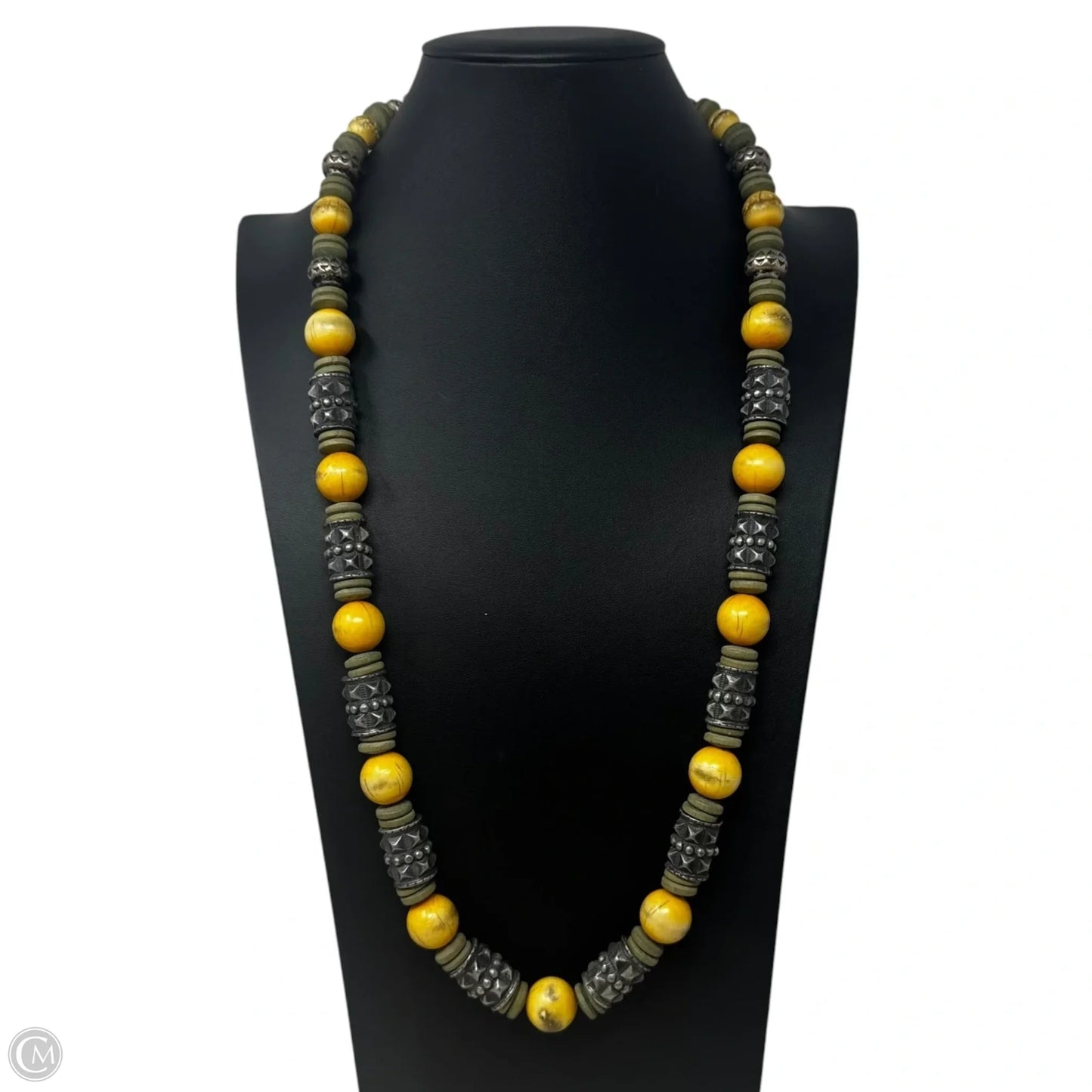 Vintage Dyed Bone, Silver Barrel Bead, & Wooden Spacer Beads Necklace Statement By Ben-Amun