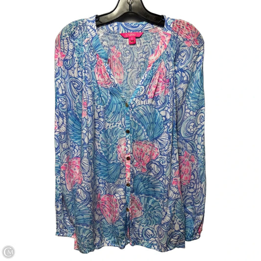 Elsa Top Long Sleeve Designer By Lilly Pulitzer In Blue & Pink, Size: L