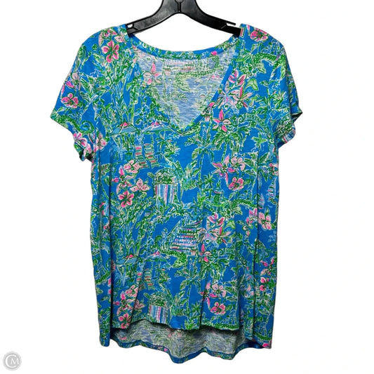 Cotton V Neck Top Short Sleeve Designer By Lilly Pulitzer In Multi-colored, Size: L