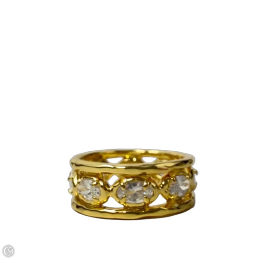 Clear CZ & Gold Tone Eternity Band Ring, Size: 7