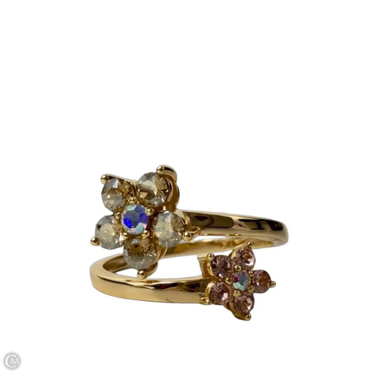 Gold Over Sterling Silver Crystal Flower Bypass Ring, Size: 8