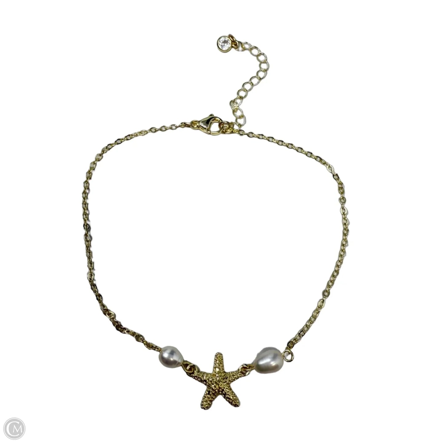 Gold Tone & Faux Pearl Starfish Chain Bracelet