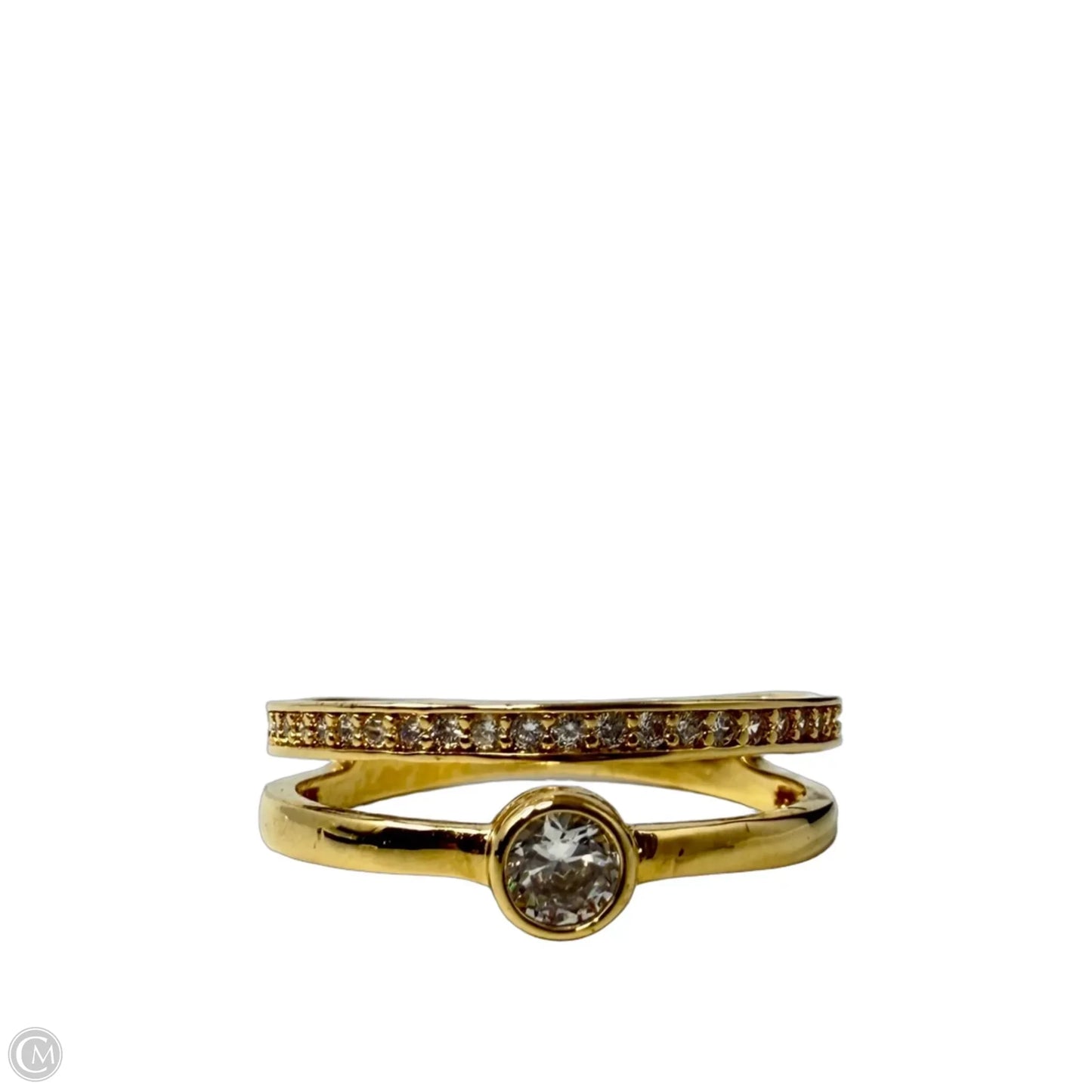 Gold Tone & Clear Stone Double Band Ring, Size: 8