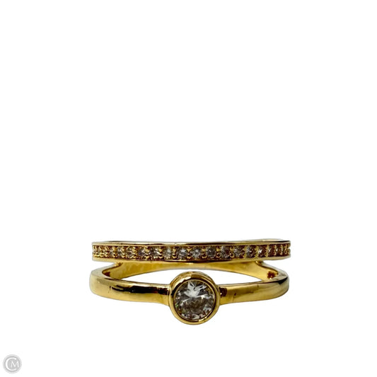 Gold Tone & Clear Stone Double Band Ring, Size: 8