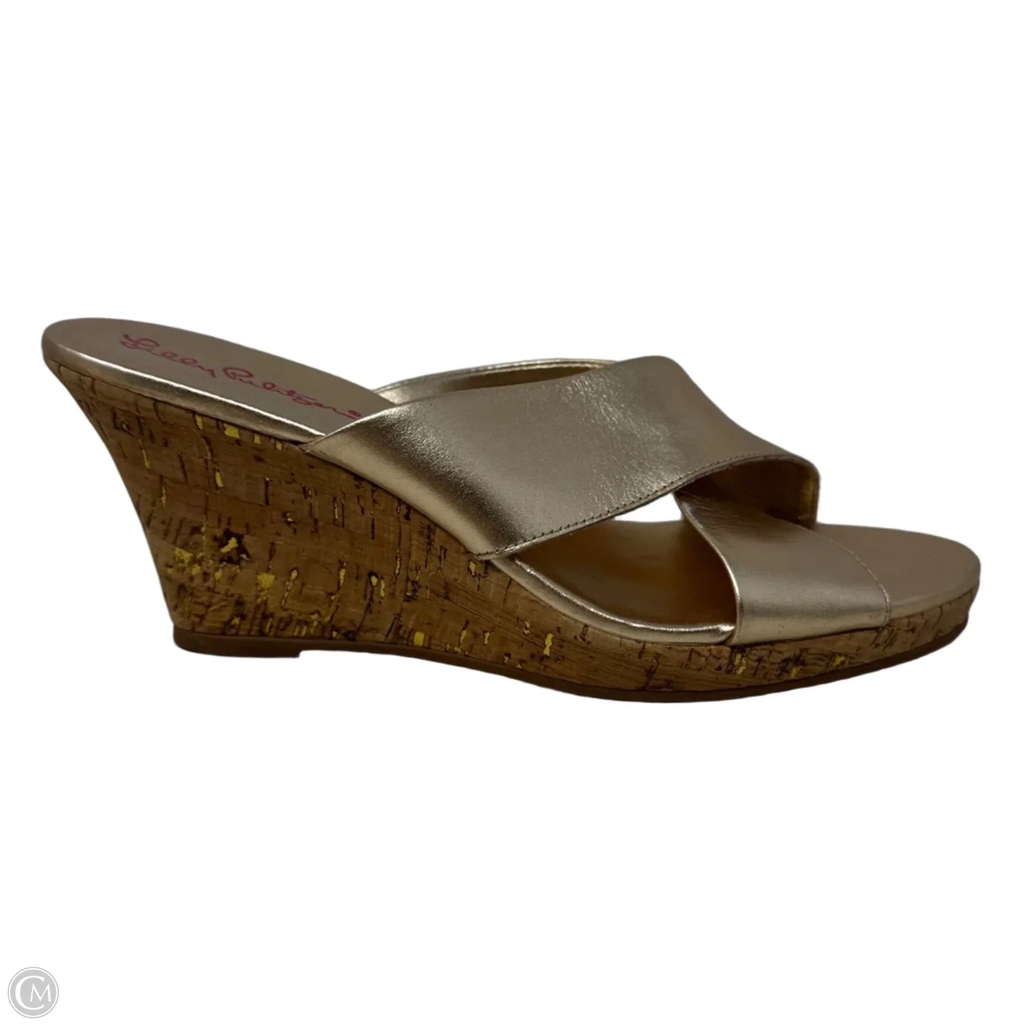 Metallic Wedge Sandals Designer By Lilly Pulitzer In Gold, Size: 7.5