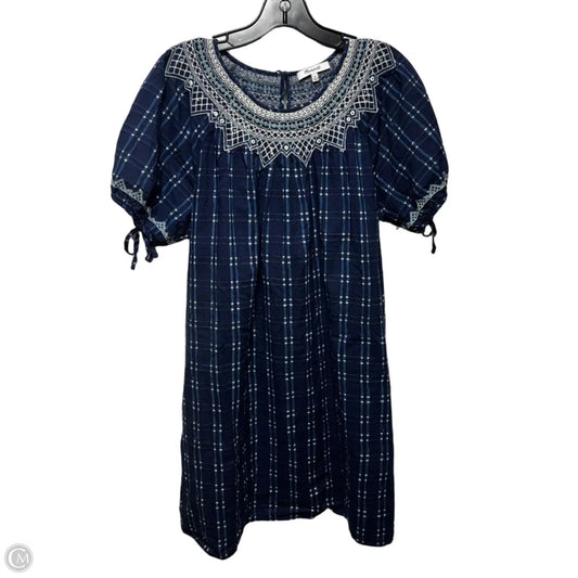 Embroidered Puff-Sleeve Babydoll Dress By Madewell In Blue & White, Size: M