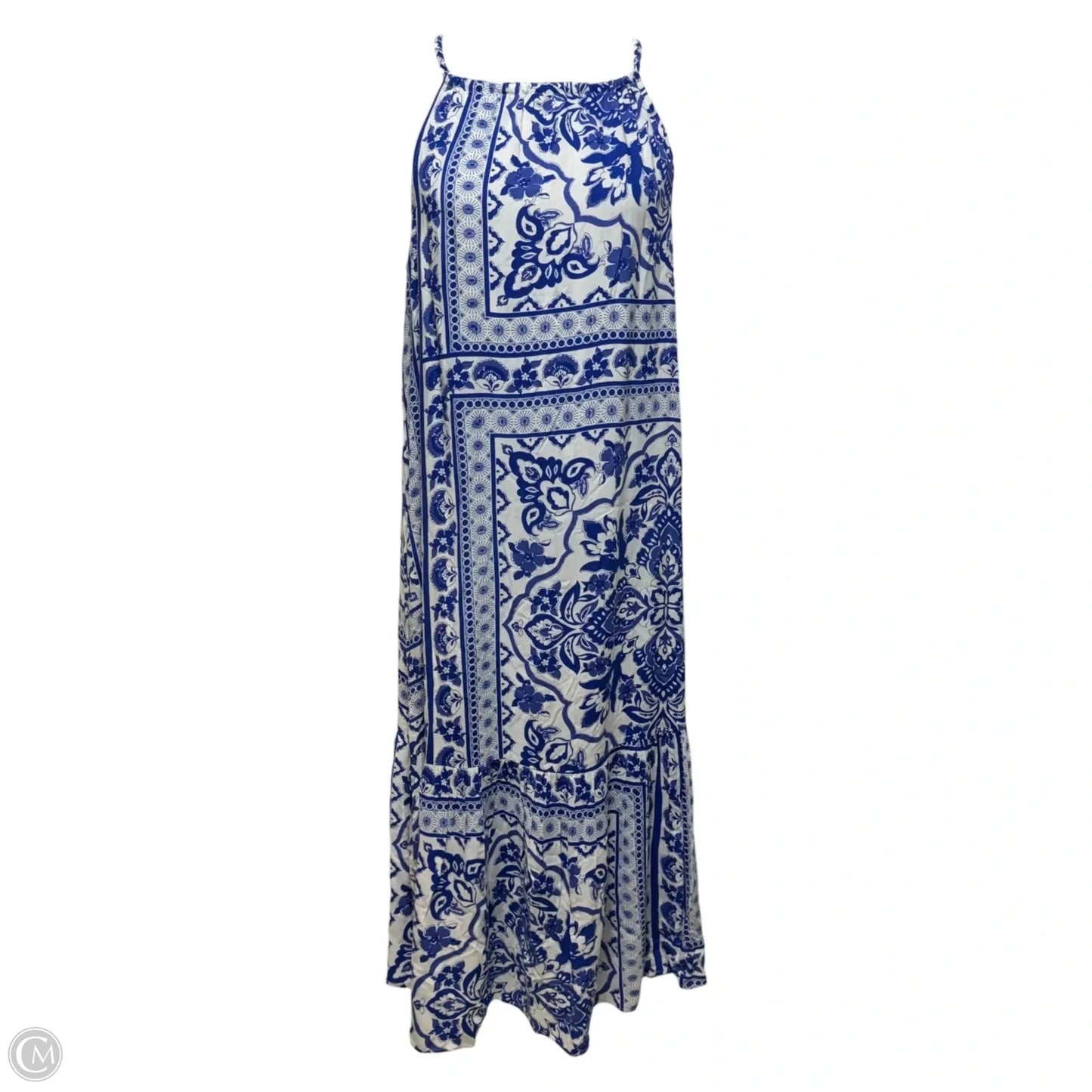 Printed Halter Neck Maxi Dress By Blue Island In Blue & White, Size: M