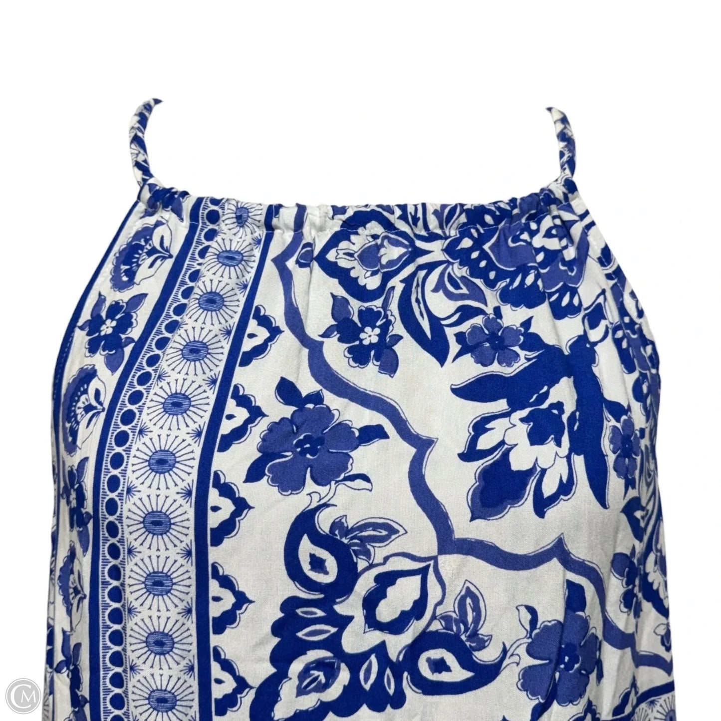 Printed Halter Neck Maxi Dress By Blue Island In Blue & White, Size: M