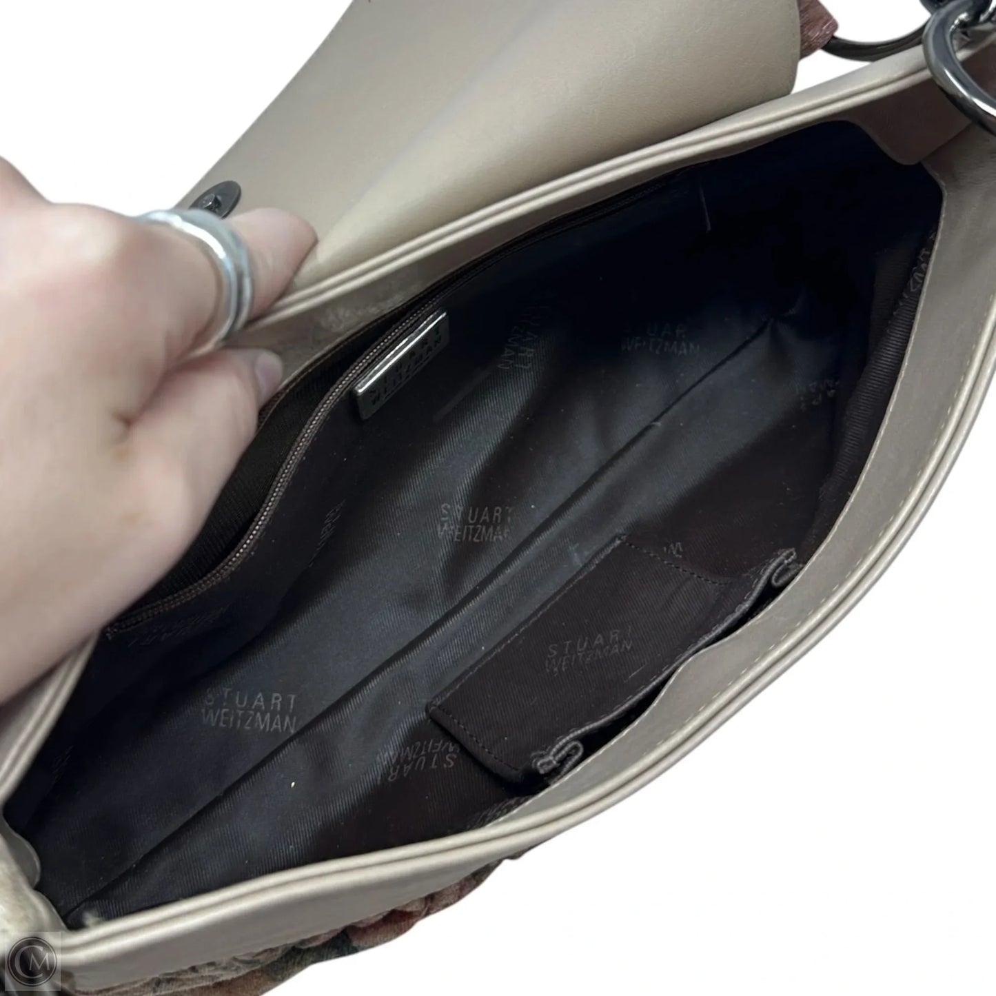 Vintage Metallic Suede Shoulder Handbag Designer By Stuart Weitzman, Size: Small