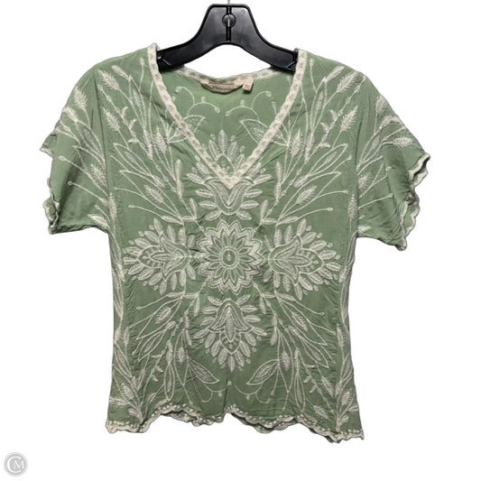 Embroidered Top Short Sleeve By Soft Surroundings In Green, Size: Xs